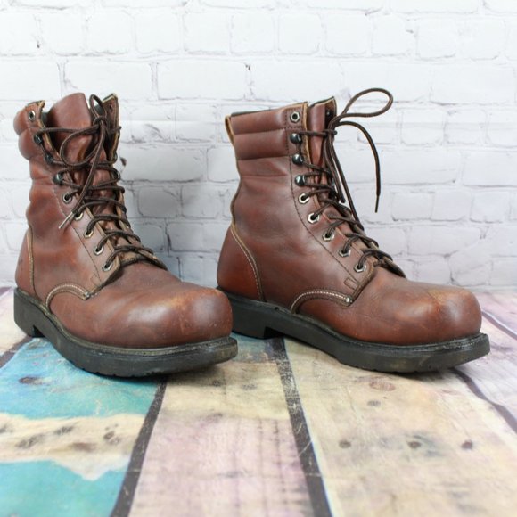 DD TUFF Brown Leather Ankle Lace-up Steel Toe Work Boots Size 9 - Picture 3 of 9